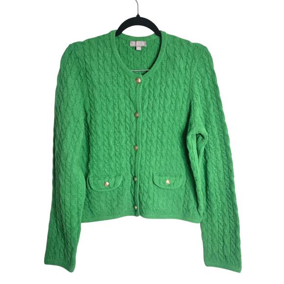 J Crew Odette Cable Knit Sweater Lady Jacket Sz Medium Cotton Blend Kelly Green - Picture 2 of 14